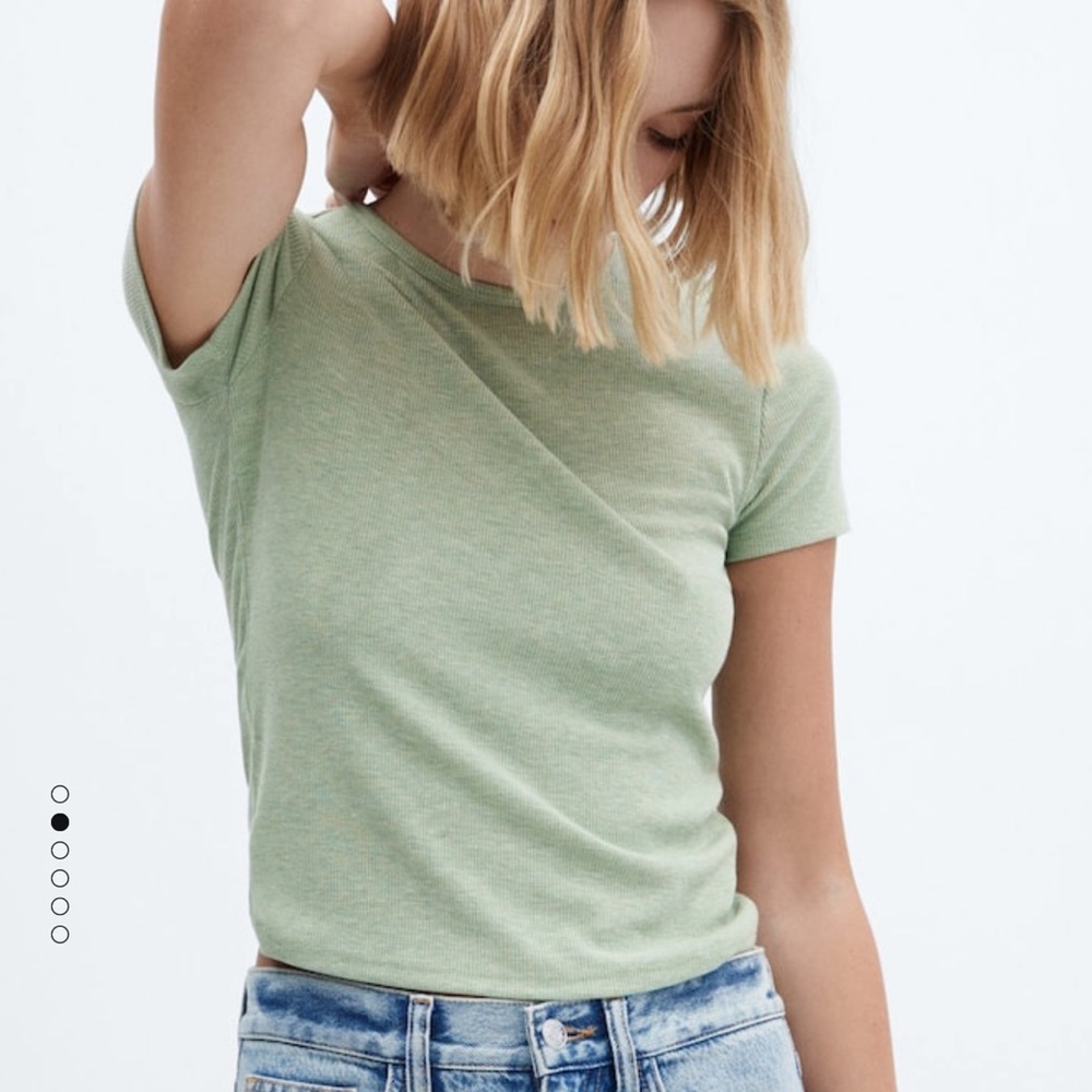 Mango - Green Ribbed Shortsleeve Tee